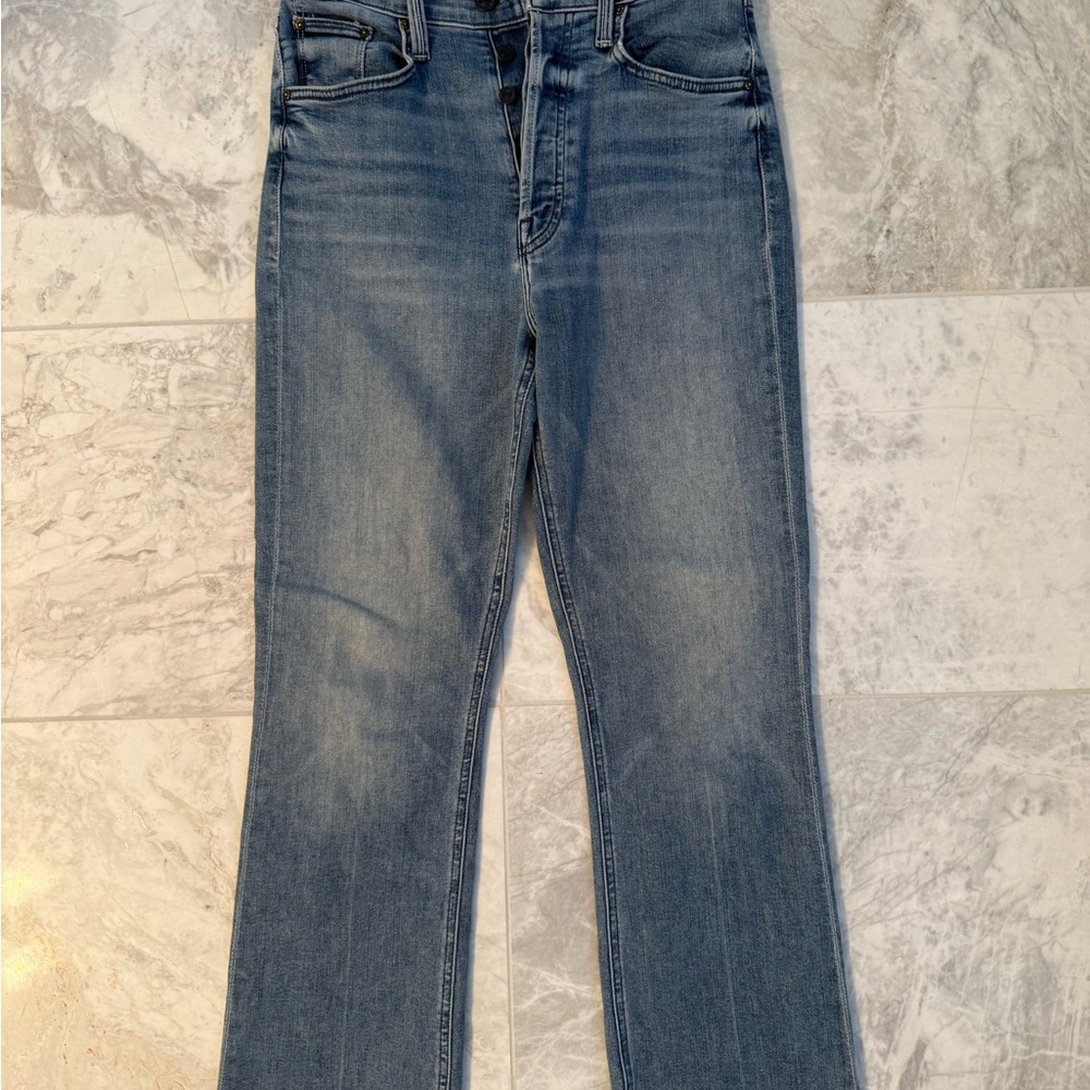 MOTHER High Rise Blue Jeans with Fringe Bottoms - Size 26